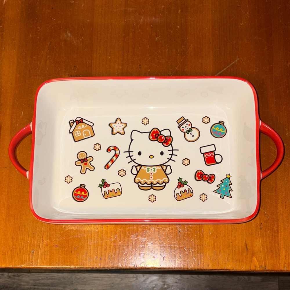 Hello Kitty Christmas Gingerbread Ceramic Handles Casserole Dish Rectangle 12"